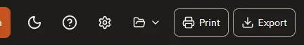 The "Print" button at the top (left of Export)
